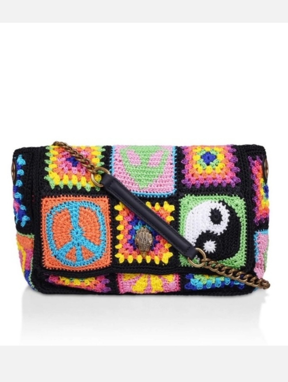 RARE Kurt Geiger Kensington Large Retro Peace Love Crochet Shoulder Bag - Picture 14 of 15